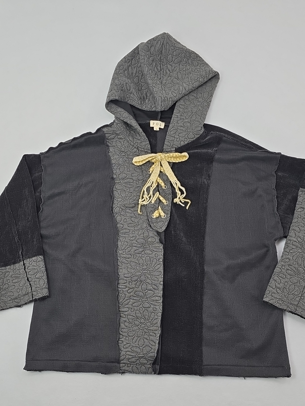 POL Clothing Boho Patchwork Quilted Hooded Sweatshirt Jacket